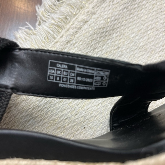 Vionic Calera Espadrille Wedge Sandal Size 10 Black Comfort Strappy Leather - Picture 2 of 10
